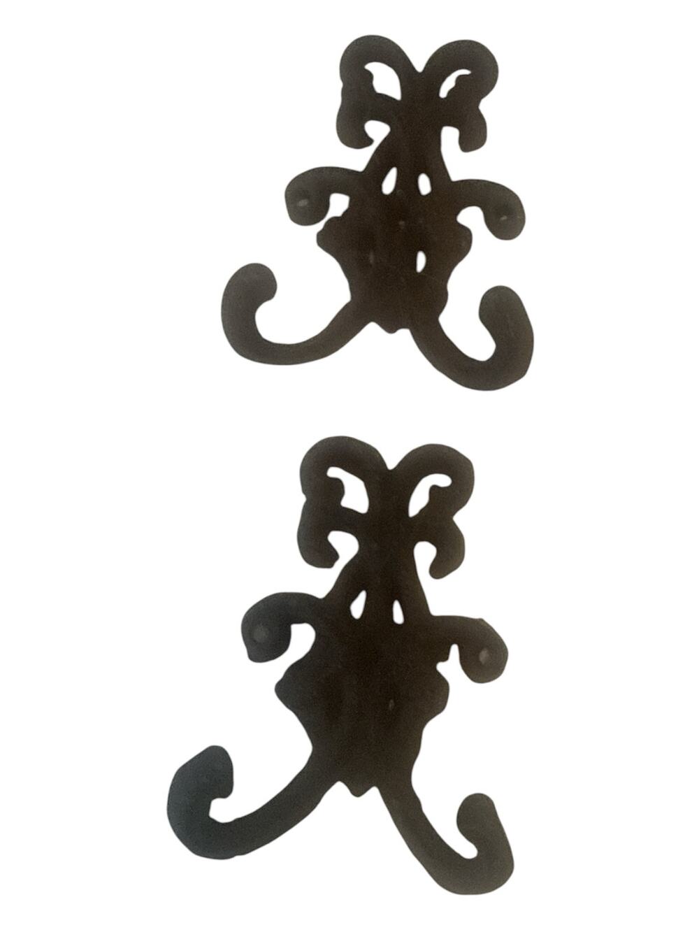 Wall Decor Set of Two Metal Scroll Hooks to Hang Items on Dark Antique Rust